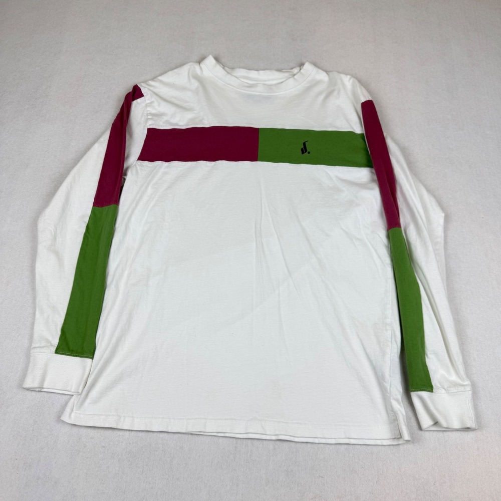 Dorrington Mens Long Sleeve Colorblock T-Shirt White Burgundy Green Large